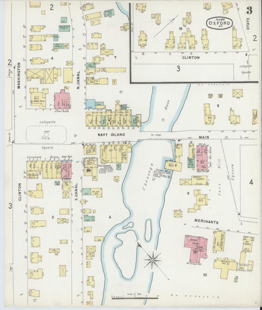 Sanborn Fire Insurance Map from Oxford, Chenango County, New York (1897), Sheet #0003 - Historic Sanborn Fire Insurance Map Print, vintage old map wall art, antique decor, genealogy gift, New York New York map
