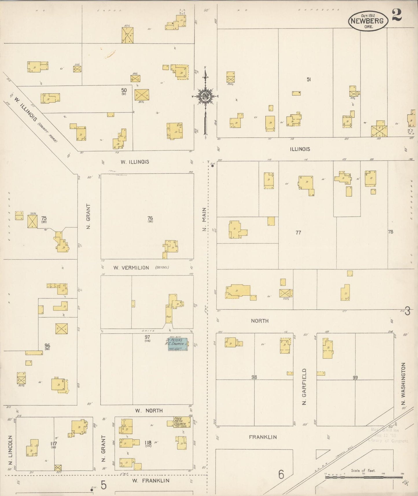 Sanborn Fire Insurance Map from Newberg, Yamhill County, Oregon (1912), Sheet #0002 - Complete Map Set gallery image, historic Sanborn map, vintage wall art, Oregon Oregon