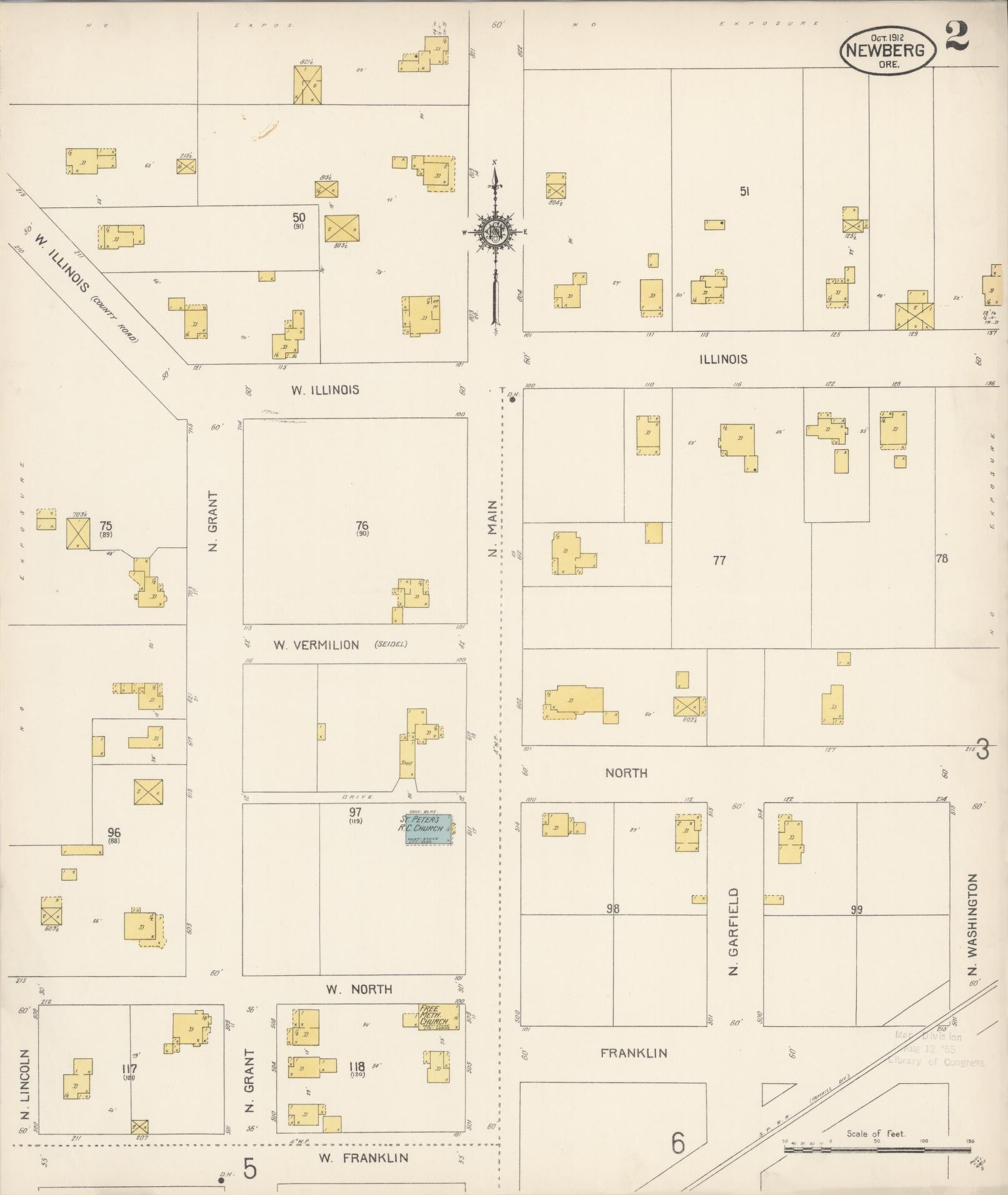 Sanborn Fire Insurance Map from Newberg, Yamhill County, Oregon (1912), Sheet #0002 - Complete Map Set gallery image, historic Sanborn map, vintage wall art, Oregon Oregon