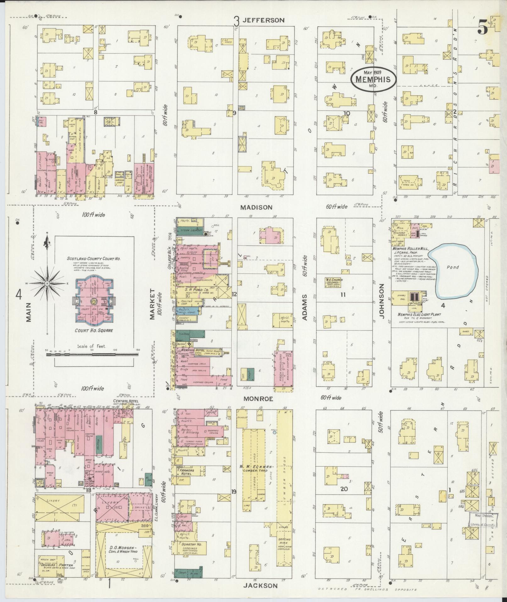 Sanborn Fire Insurance Map from Memphis, Scotland County, Missouri (1909), Sheet #0005 - Historic Sanborn Fire Insurance Map Print, vintage old map wall art, antique decor, genealogy gift, Missouri Missouri map
