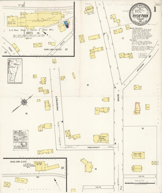 Sanborn Fire Insurance Map from Hyde Park, Lamoille County, Vermont (1922), Sheet #0001 - Complete Map Set gallery image, historic Sanborn map, vintage wall art, Vermont Vermont