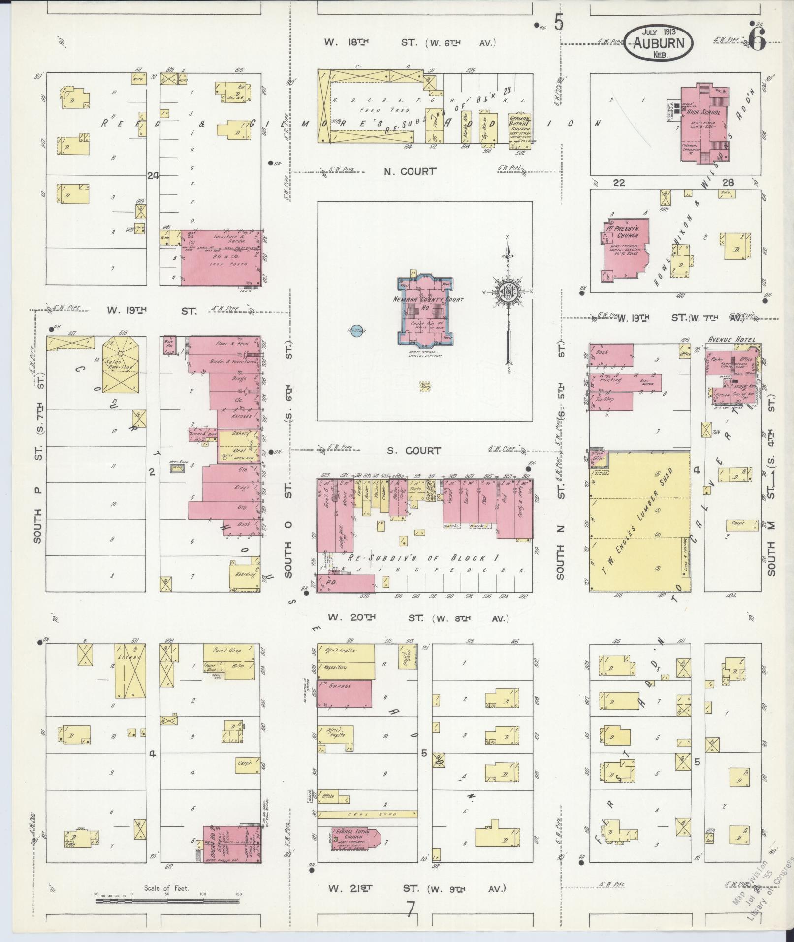 Sanborn Fire Insurance Map from Auburn, Nemaha County, Nebraska (1913), Sheet #0006 - Complete Map Set gallery image, historic Sanborn map, vintage wall art, Nebraska Nebraska