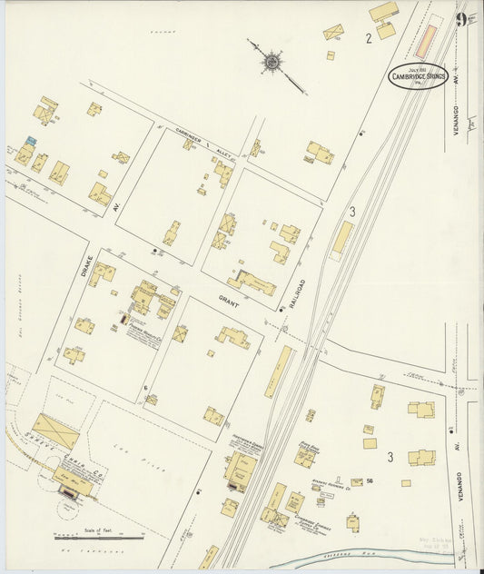 Sanborn Fire Insurance Map from Cambridge Springs, Crawford County, Pennsylvania (1911), Sheet #0009 - Historic Sanborn Fire Insurance Map Print, vintage old map wall art, antique decor, genealogy gift, Pennsylvania Pennsylvania map