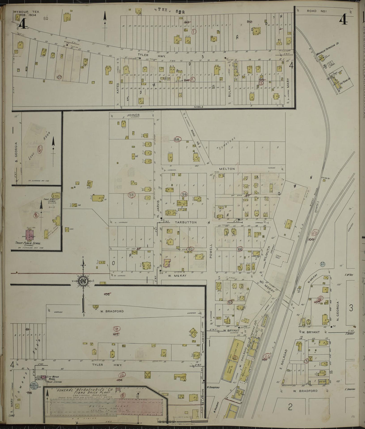 Sanborn Fire Insurance Map from Troup, Smith County, Texas (1943), Sheet #0004 - Historic Sanborn Fire Insurance Map Print, vintage old map wall art, antique decor, genealogy gift, Texas Texas map