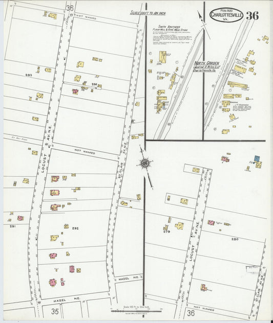Sanborn Fire Insurance Map from Charlottesville, Independent Cities, Virginia (1920), Sheet #0036 - Historic Sanborn Fire Insurance Map Print, vintage old map wall art, antique decor, genealogy gift, Virginia Virginia map