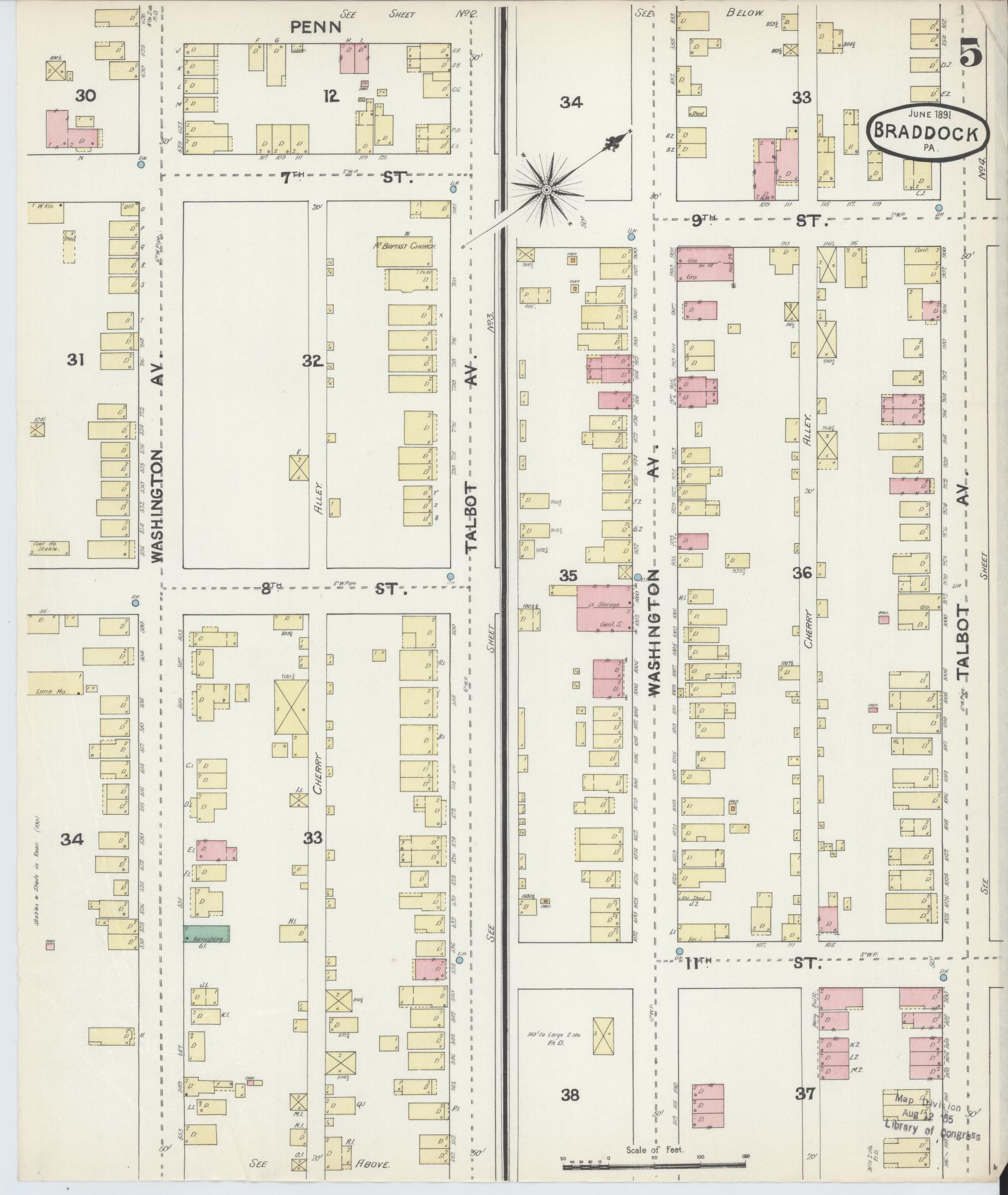 Sanborn Fire Insurance Map from Braddock, Allegheny County, Pennsylvania (1891), Sheet #0005 - Historic Sanborn Fire Insurance Map Print, vintage old map wall art, antique decor, genealogy gift, Pennsylvania Pennsylvania map