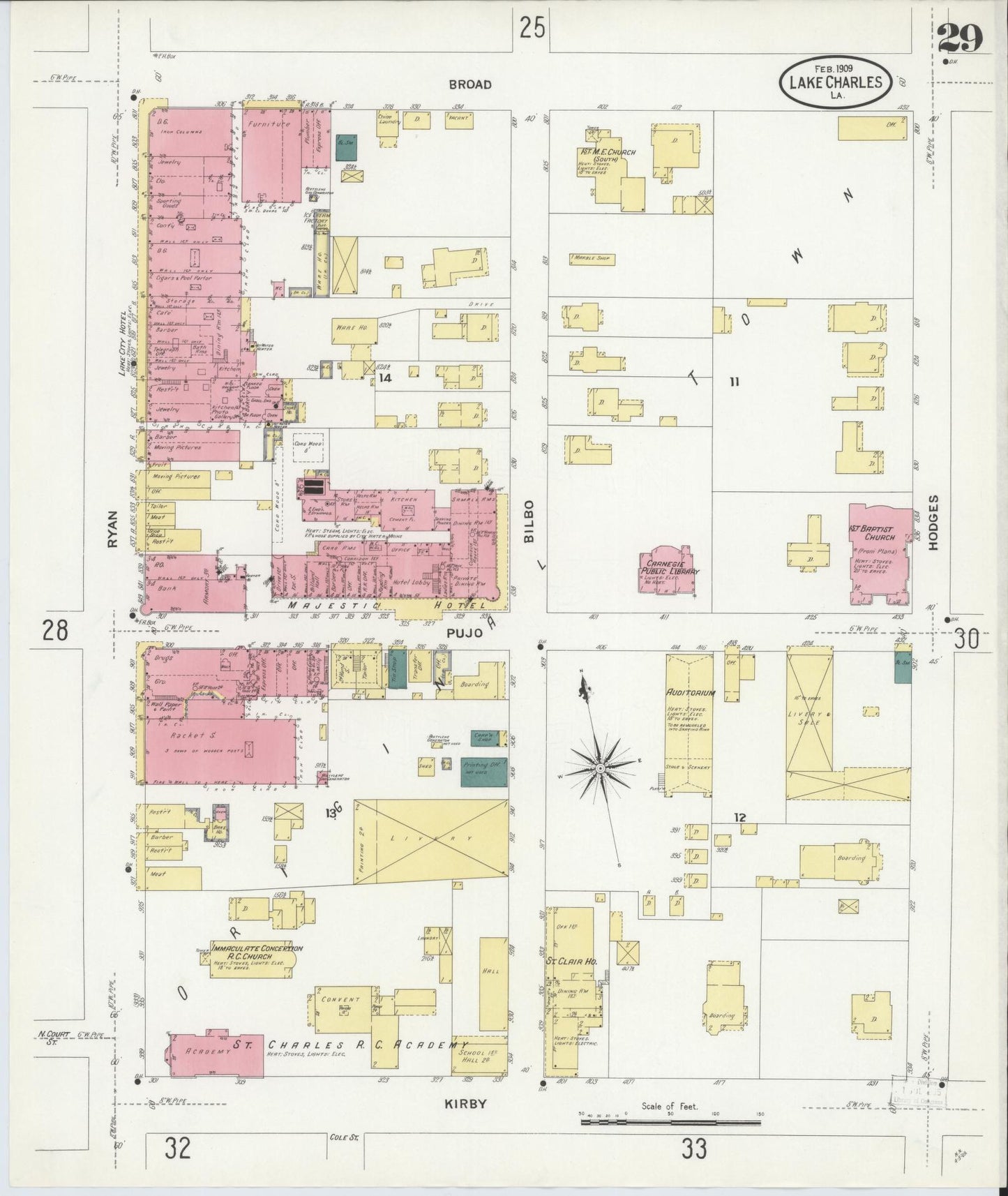 Sanborn Fire Insurance Map from Lake Charles, Calcasieu Parish, Louisiana (1909), Sheet #0029 - Complete Map Set gallery image, historic Sanborn map, vintage wall art, Louisiana Louisiana