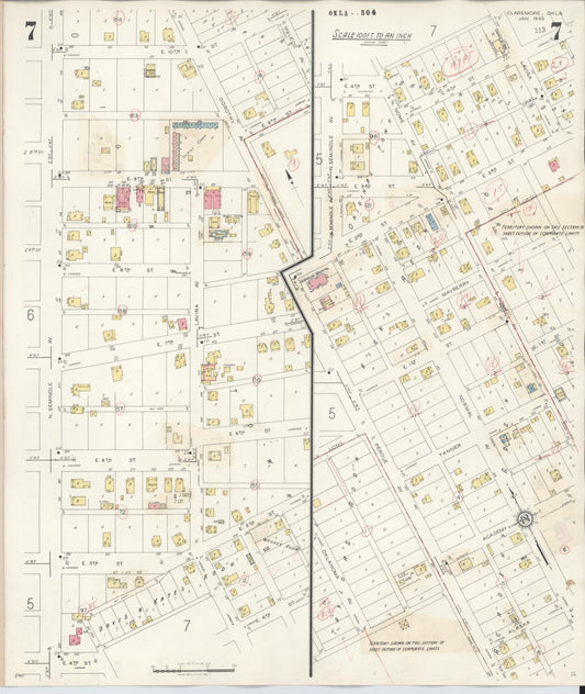 Sanborn Fire Insurance Map from Claremore, Rogers County, Oklahoma (1940), Sheet #0007 - Historic Sanborn Fire Insurance Map Print, vintage old map wall art, antique decor, genealogy gift, Oklahoma Oklahoma map