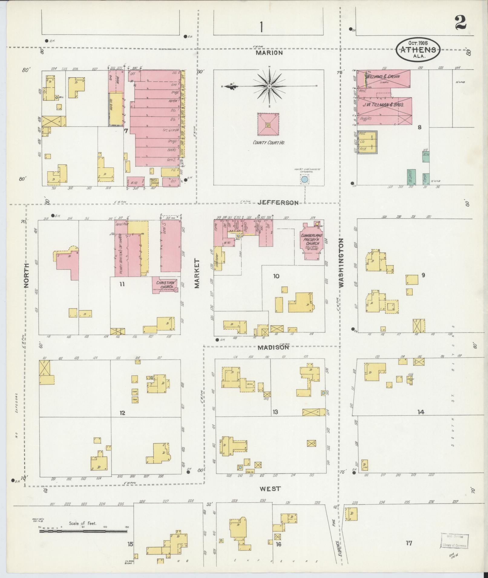 Sanborn Fire Insurance Map from Athens, Limestone County, Alabama (1905), Sheet #0002 - Complete Map Set gallery image, historic Sanborn map, vintage wall art, Alabama Alabama