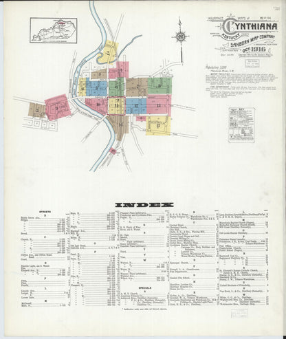 Sanborn Fire Insurance Map from Cynthiana, Harrison County, Kentucky (1916), Sheet #0001 - Complete Map Set gallery image, historic Sanborn map, vintage wall art, Kentucky Kentucky