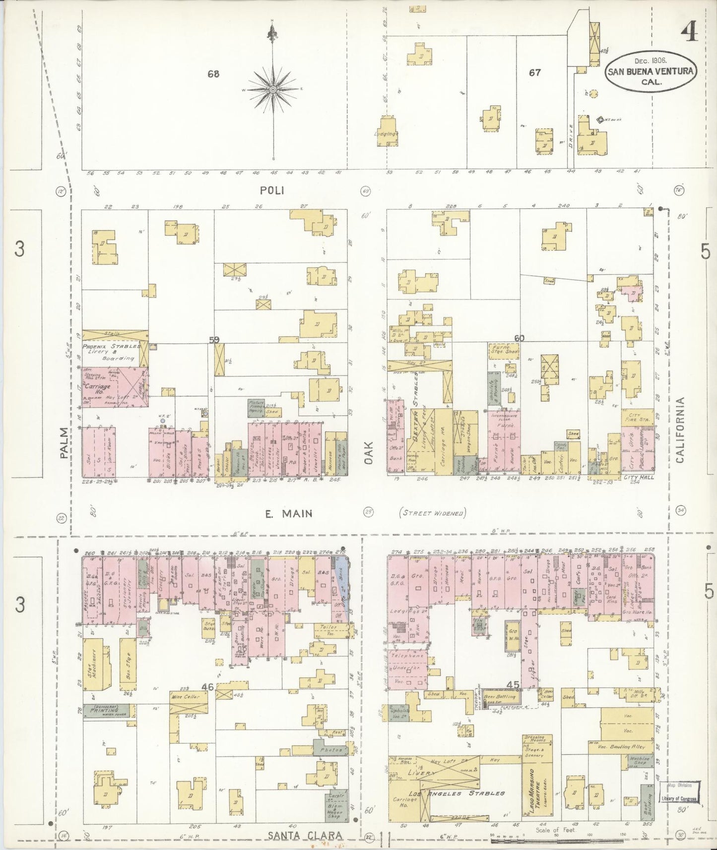 Sanborn Fire Insurance Map from San Buenaventura, Ventura County, California (1906), Sheet #0004 - Complete Map Set gallery image, historic Sanborn map, vintage wall art, California California