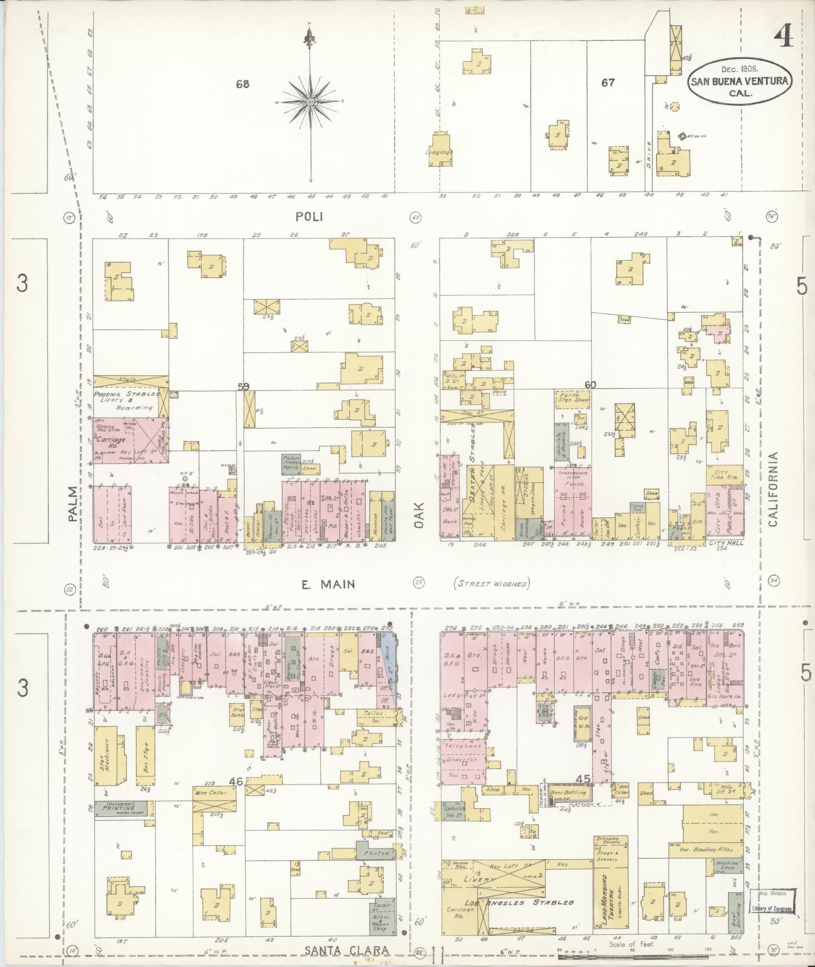 Sanborn Fire Insurance Map from San Buenaventura, Ventura County, California (1906), Sheet #0004 - Complete Map Set gallery image, historic Sanborn map, vintage wall art, California California