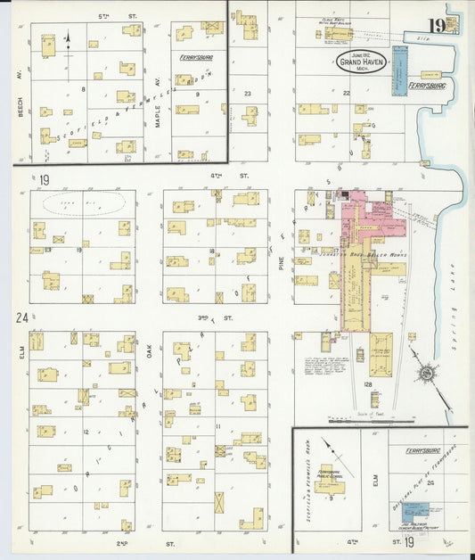 Sanborn Fire Insurance Map from Grand Haven, Ottawa County, Michigan (1912), Sheet #0019 - Historic Sanborn Fire Insurance Map Print, vintage old map wall art, antique decor, genealogy gift, Michigan Michigan map
