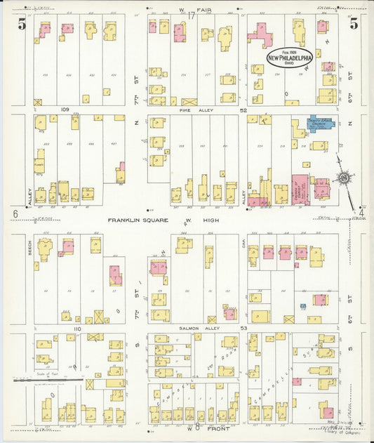 Sanborn Fire Insurance Map from New Philadelphia, Tuscarawas County, Ohio (1926), Sheet #0005 - Historic Sanborn Fire Insurance Map Print, vintage old map wall art, antique decor, genealogy gift, Ohio Ohio map
