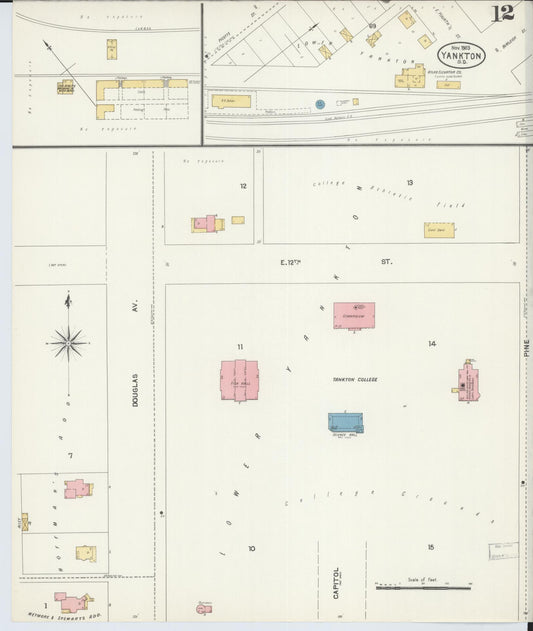 Sanborn Fire Insurance Map from Yankton, Yankton County, South Dakota (1903), Sheet #0011 - Historic Sanborn Fire Insurance Map Print, vintage old map wall art, antique decor, genealogy gift, South Dakota South Dakota map