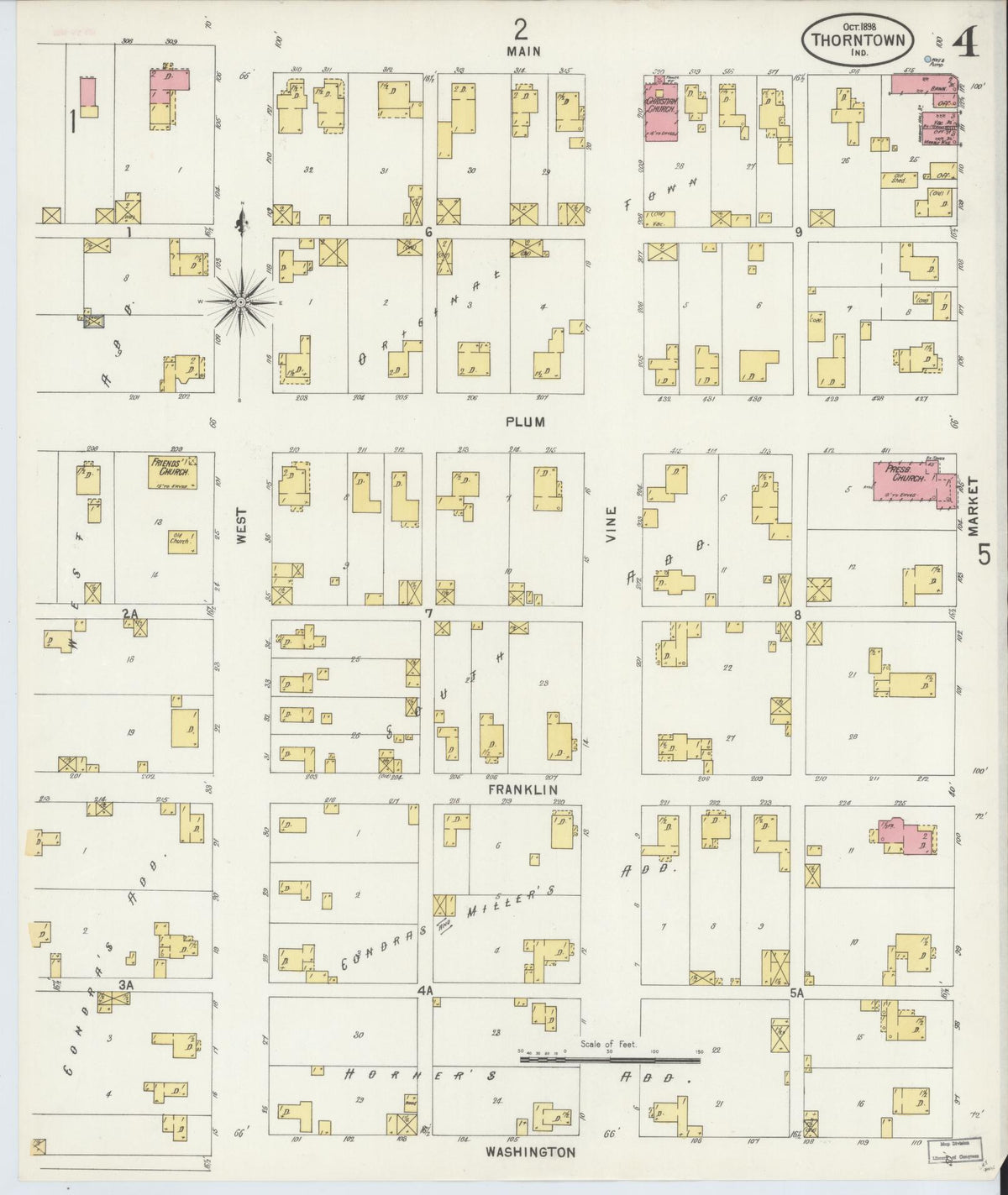 Sanborn Fire Insurance Map from Thorntown, Boone County, Indiana (1898), Sheet #0004 - Historic Sanborn Fire Insurance Map Print, vintage old map wall art, antique decor, genealogy gift, Indiana Indiana map