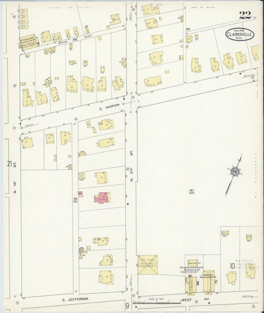 Sanborn Fire Insurance Map from Clarksville, Montgomery County, Tennessee (1913), Sheet #0022 - Historic Sanborn Fire Insurance Map Print, vintage old map wall art, antique decor, genealogy gift, Tennessee Tennessee map