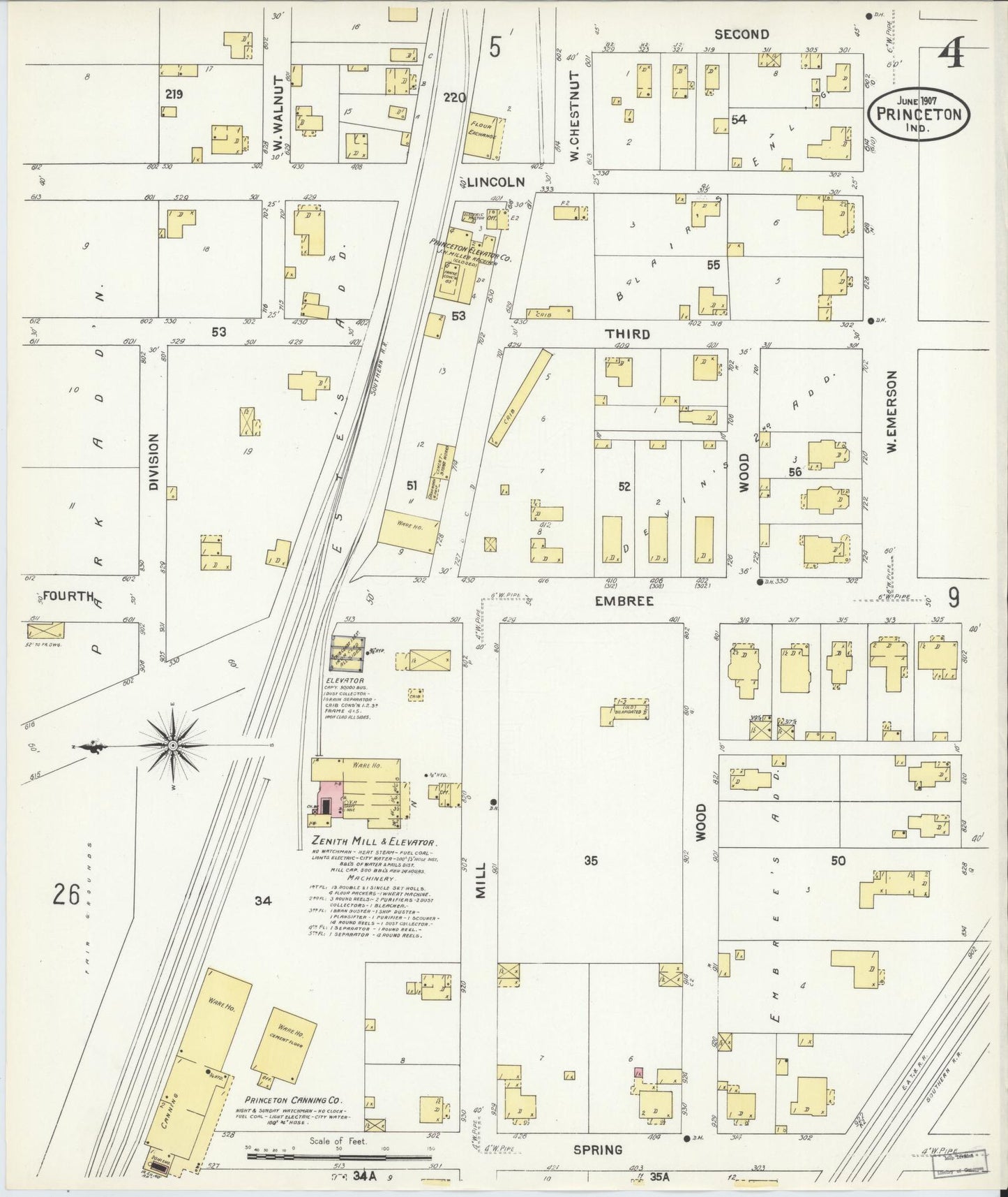 Sanborn Fire Insurance Map from Princeton, Gibson County, Indiana (1907), Sheet #0004 - Complete Map Set gallery image, historic Sanborn map, vintage wall art, Indiana Indiana