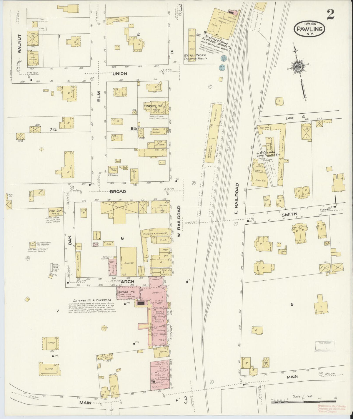 Sanborn Fire Insurance Map from Pawling, Dutchess County, New York (1910), Sheet #0002 - Complete Map Set gallery image, historic Sanborn map, vintage wall art, New York New York