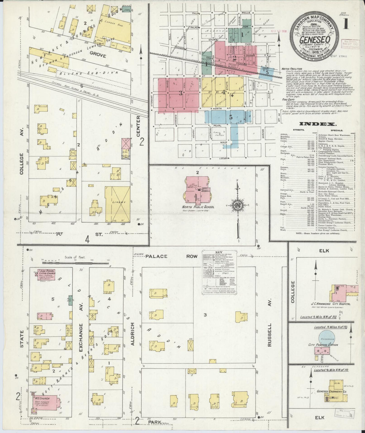 Sanborn Fire Insurance Map from Geneseo, Henry County, Illinois (1909), Sheet #0001 - Historic Sanborn Fire Insurance Map Print, vintage old map wall art, antique decor, genealogy gift, Illinois Illinois map