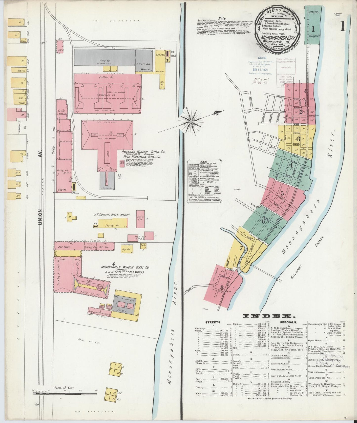Sanborn Fire Insurance Map from Monongahela City, Washington County, Pennsylvania (1900), Sheet #0001 - Complete Map Set gallery image, historic Sanborn map, vintage wall art, Pennsylvania Pennsylvania