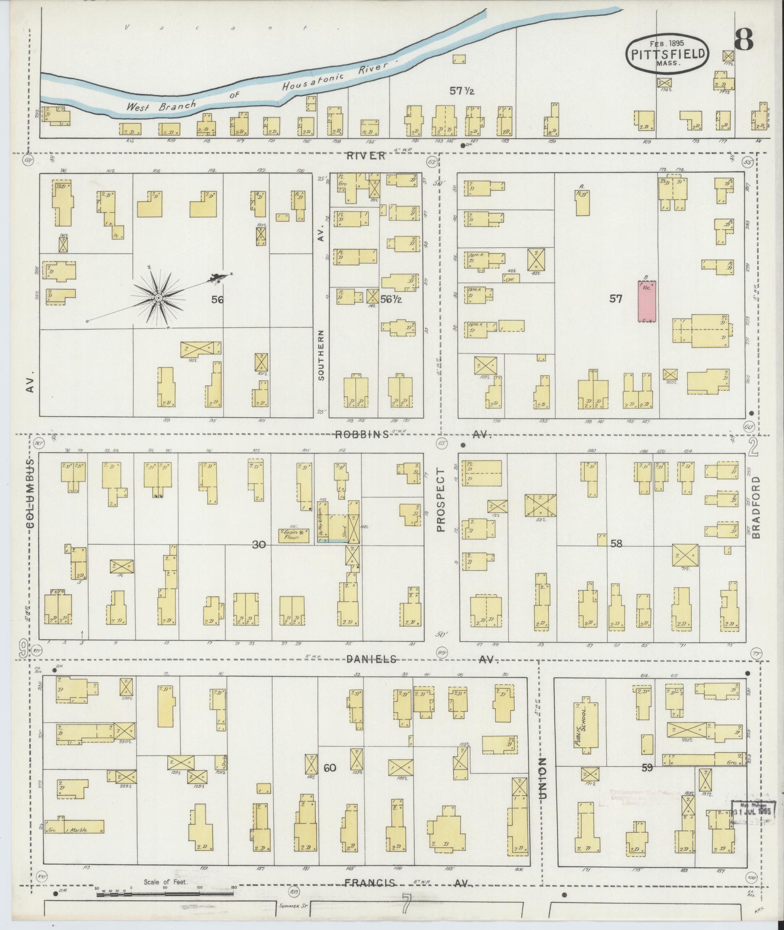 Sanborn Fire Insurance Map from Pittsfield, Berkshire County, Massachusetts (1895), Sheet #0008 - Complete Map Set gallery image, historic Sanborn map, vintage wall art, Massachusetts Massachusetts