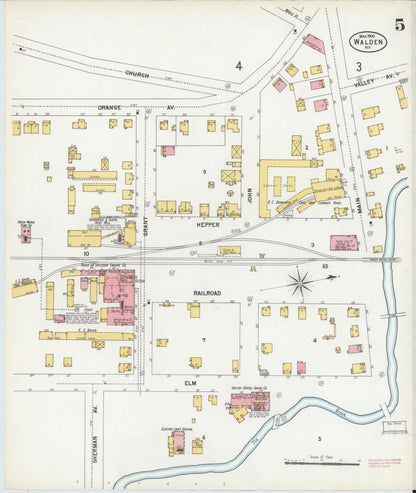 Sanborn Fire Insurance Map from Walden, Orange County, New York (1900), Sheet #0005 - Historic Sanborn Fire Insurance Map Print, vintage old map wall art, antique decor, genealogy gift, New York New York map