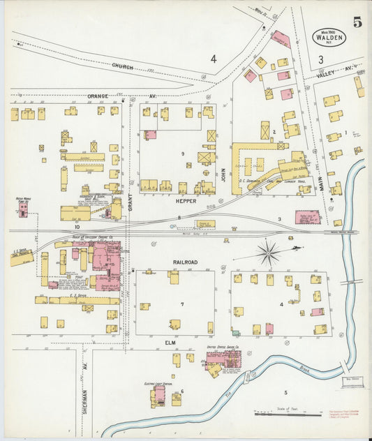 Sanborn Fire Insurance Map from Walden, Orange County, New York (1900), Sheet #0005 - Historic Sanborn Fire Insurance Map Print, vintage old map wall art, antique decor, genealogy gift, New York New York map