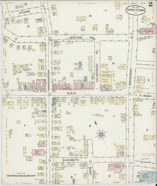 Sanborn Fire Insurance Map from Tarrytown, Westchester County, New York (1887), Sheet #0002 - Historic Sanborn Fire Insurance Map Print, vintage old map wall art, antique decor, genealogy gift, New York New York map
