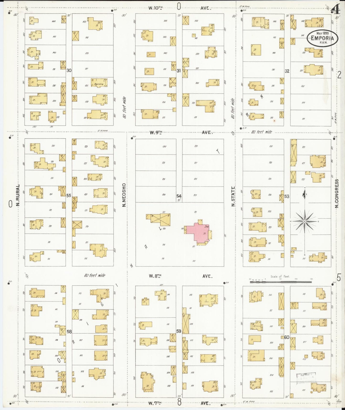Sanborn Fire Insurance Map from Emporia, Lyon County, Kansas (1899), Sheet #0004 - Historic Sanborn Fire Insurance Map Print, vintage old map wall art, antique decor, genealogy gift, Kansas Kansas map