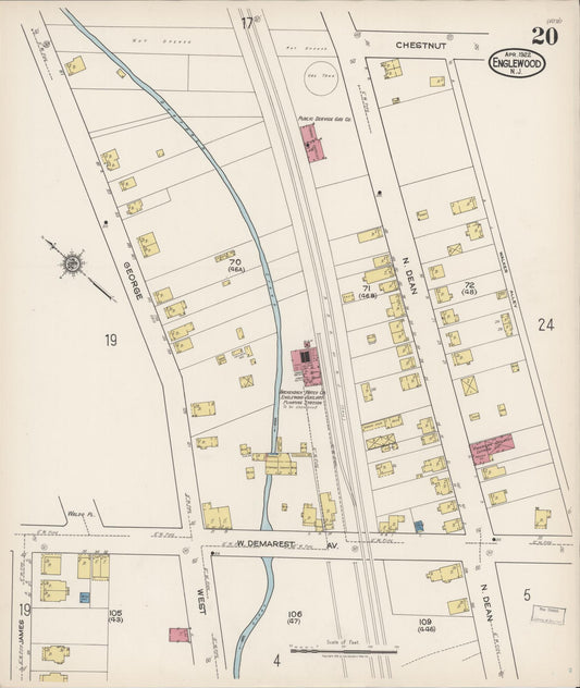 Sanborn Fire Insurance Map from Englewood, Bergen County, New Jersey (1922), Sheet #0020 - Historic Sanborn Fire Insurance Map Print, vintage old map wall art, antique decor, genealogy gift, New Jersey New Jersey map