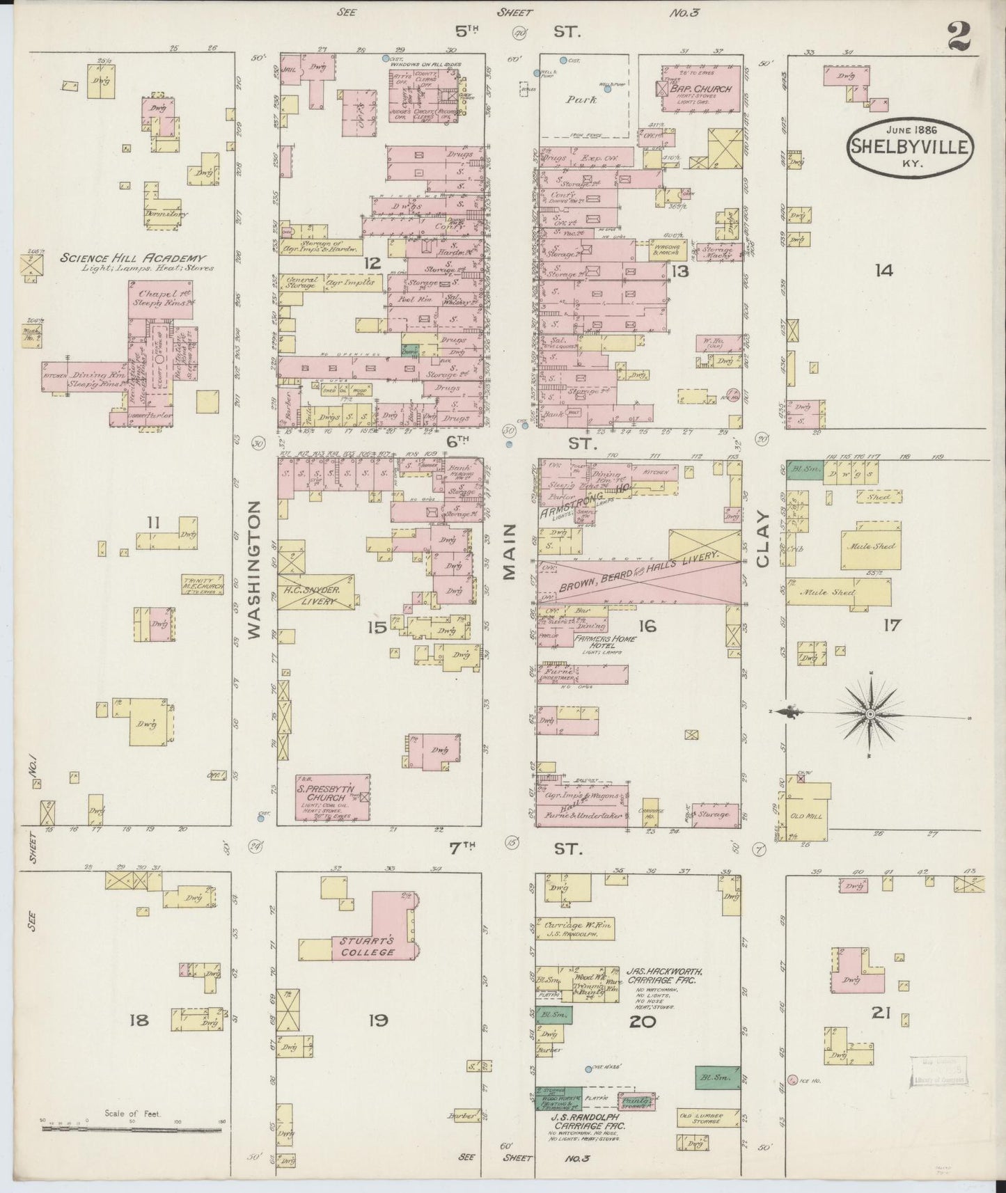 Sanborn Fire Insurance Map from Shelbyville, Shelby County, Kentucky (1886), Sheet #0002 - Complete Map Set gallery image, historic Sanborn map, vintage wall art, Kentucky Kentucky