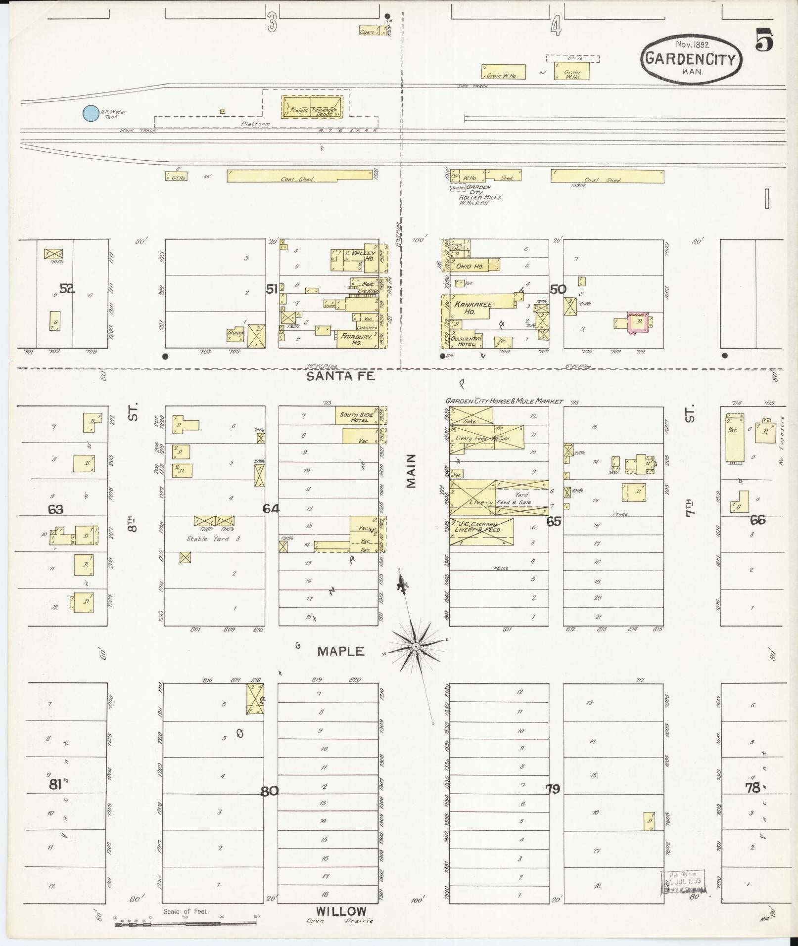 Sanborn Fire Insurance Map from Garden City, Finney County, Kansas (1892), Sheet #0005 - Historic Sanborn Fire Insurance Map Print, vintage old map wall art, antique decor, genealogy gift, Kansas Kansas map