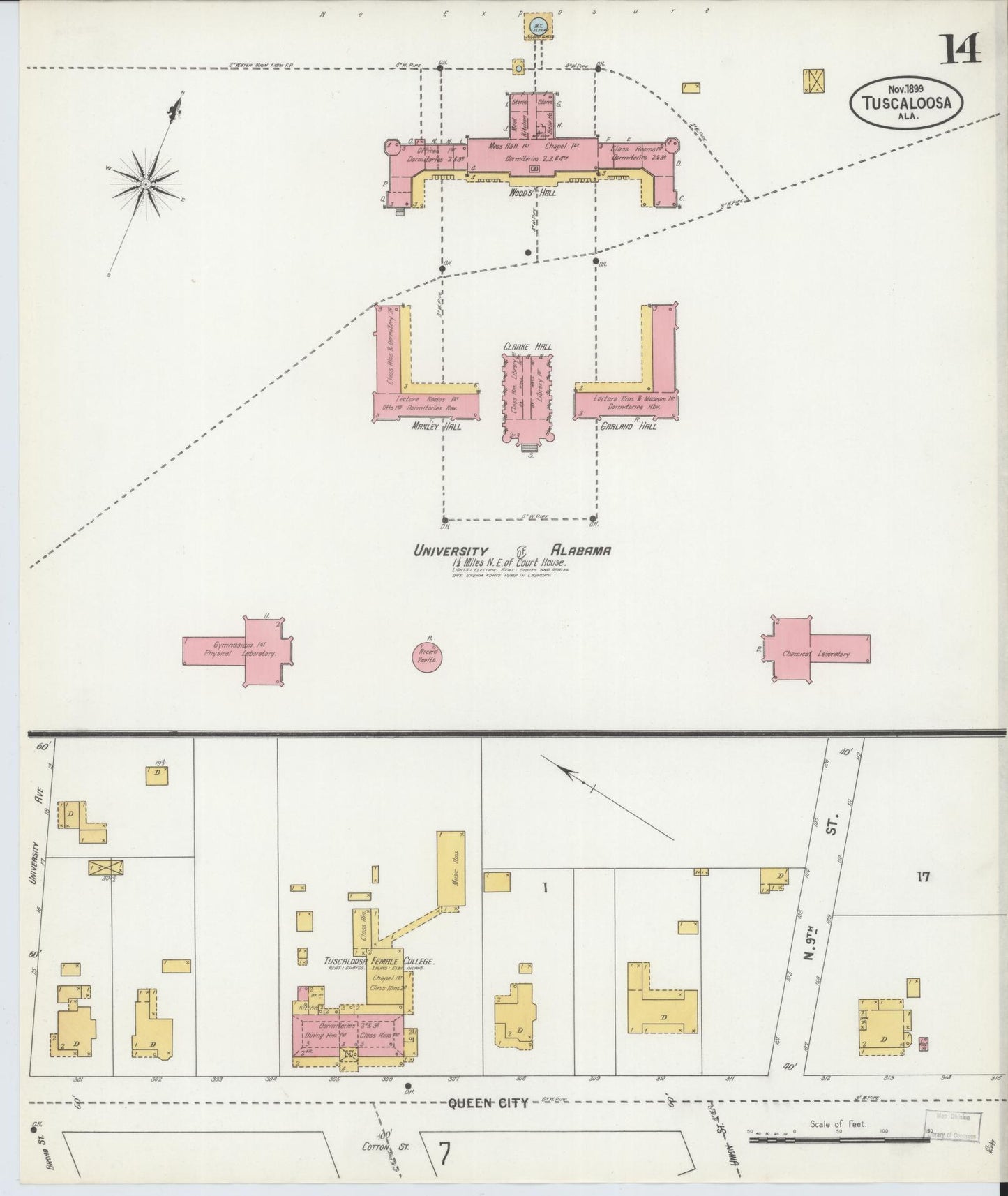 Sanborn Fire Insurance Map from Tuscaloosa, Tuscaloosa County, Alabama (1899), Sheet #0014 - Complete Map Set gallery image, historic Sanborn map, vintage wall art, Alabama Alabama