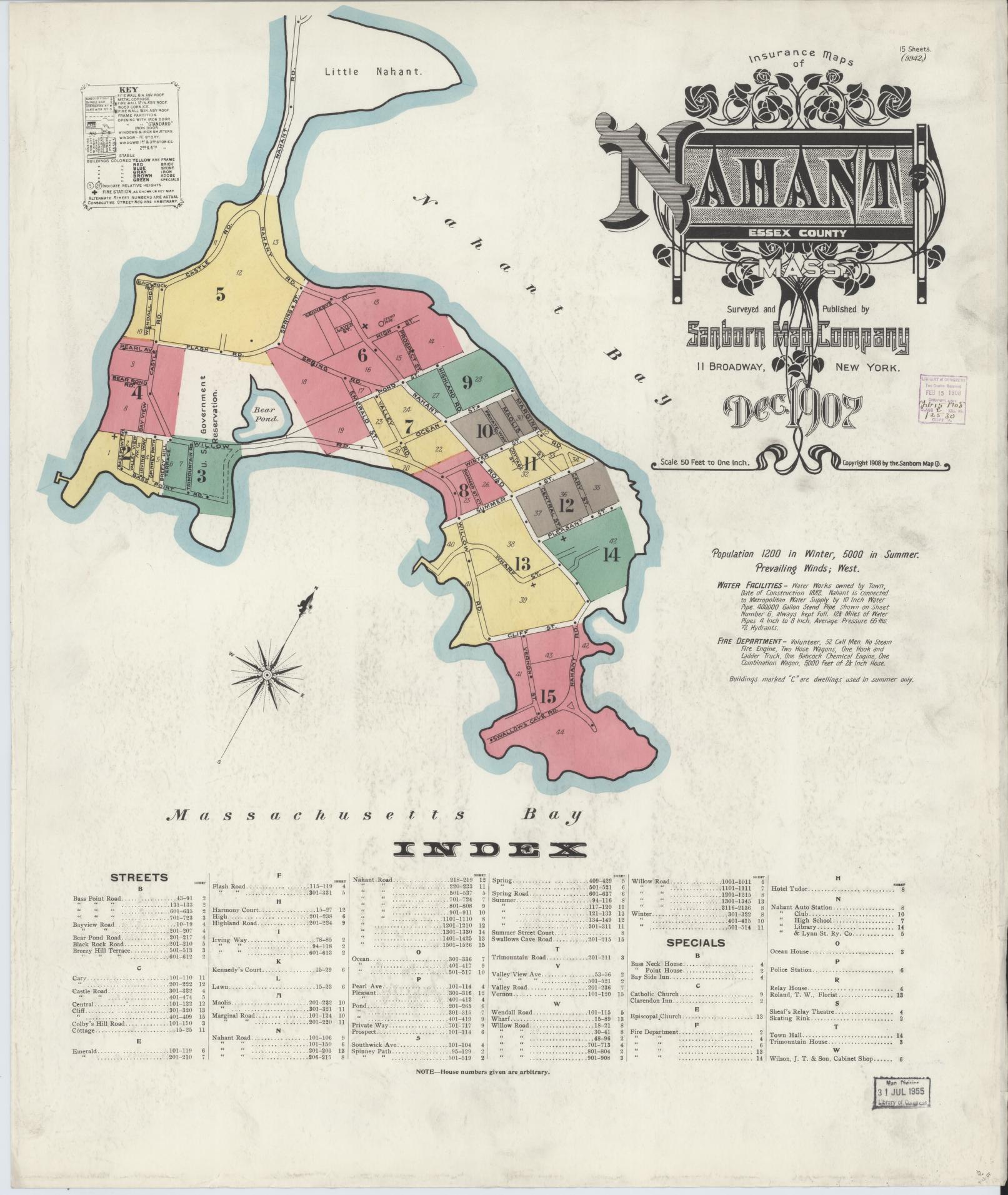 Sanborn Fire Insurance Map from Nahant, Essex County, Massachusetts (1907), Sheet #0001 - Complete Map Set gallery image, historic Sanborn map, vintage wall art, Massachusetts Massachusetts