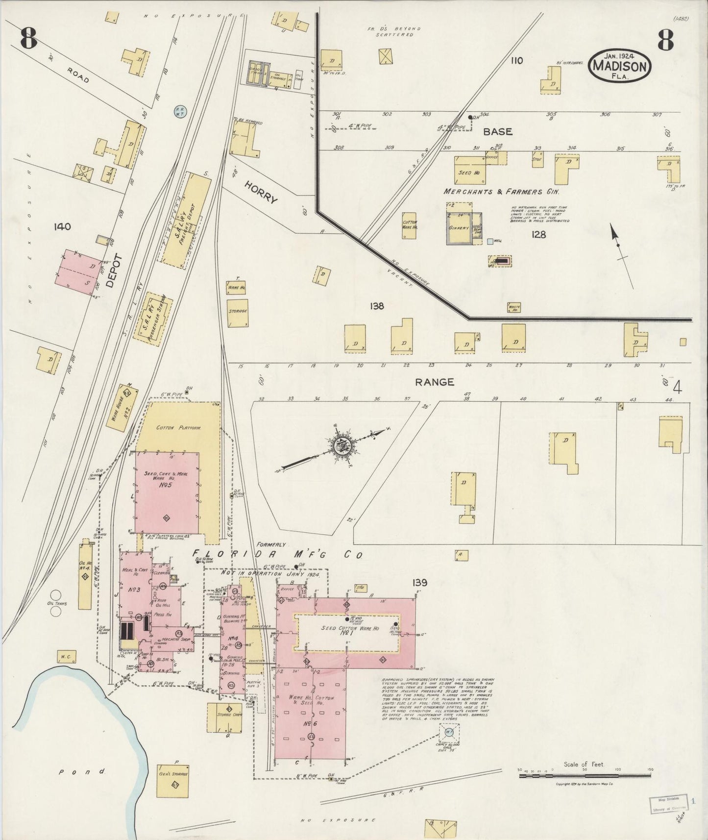 Sanborn Fire Insurance Map from Madison, Madison County, Florida (1924), Sheet #0008 - Complete Map Set gallery image, historic Sanborn map, vintage wall art, Florida Florida