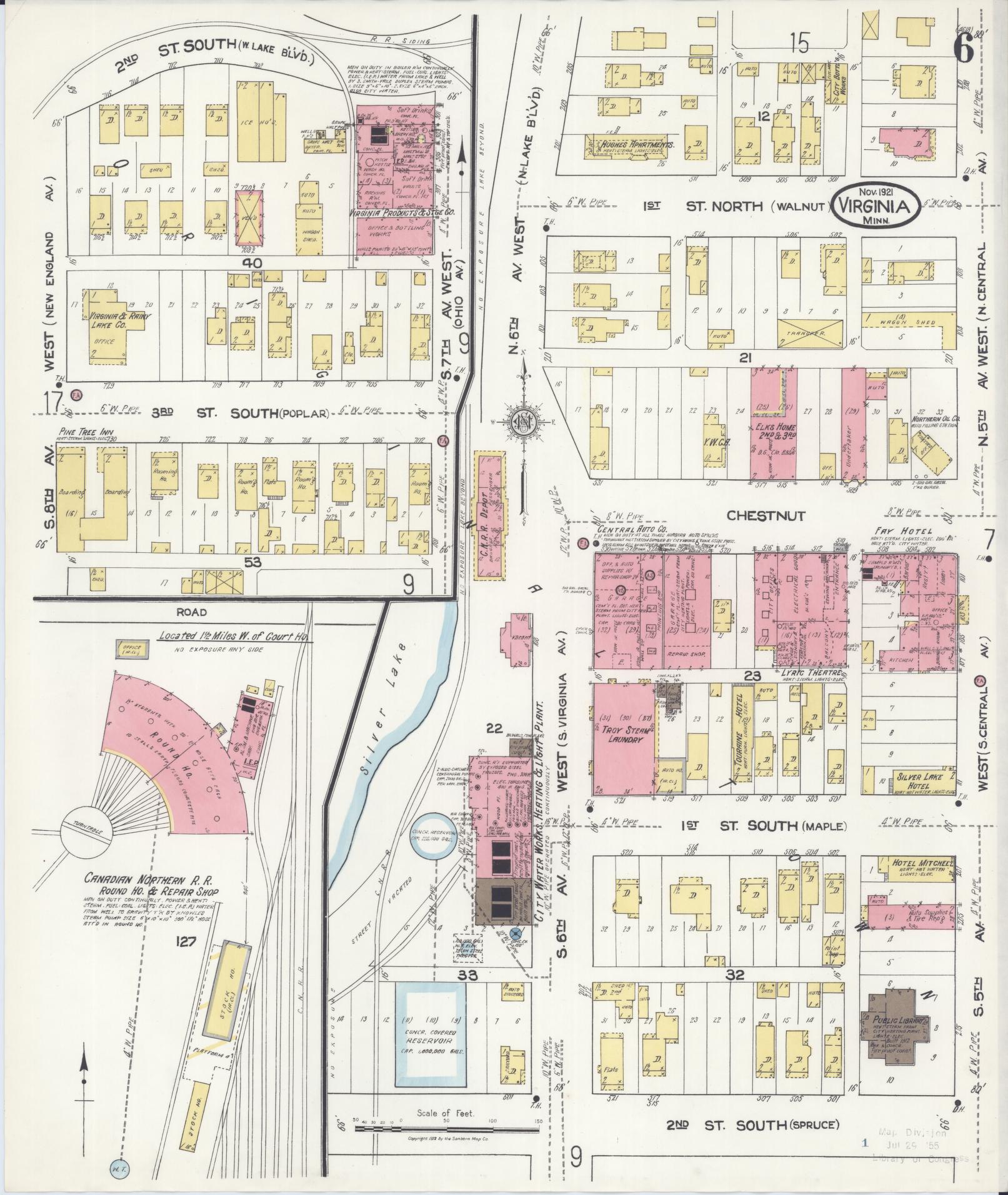 Sanborn Fire Insurance Map from Virginia, Saint Louis County, Minnesota (1921), Sheet #0006 - Complete Map Set gallery image, historic Sanborn map, vintage wall art, Minnesota Minnesota