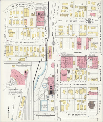 Sanborn Fire Insurance Map from Virginia, Saint Louis County, Minnesota (1921), Sheet #0006 - Complete Map Set gallery image, historic Sanborn map, vintage wall art, Minnesota Minnesota