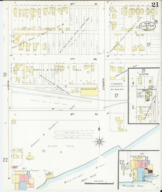 Sanborn Fire Insurance Map from Clinton, Clinton County, Iowa (1897), Sheet #0021 - Historic Sanborn Fire Insurance Map Print, vintage old map wall art