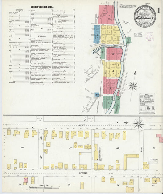 Sanborn Fire Insurance Map from Honesdale, Wayne County, Pennsylvania (1903), Sheet #0001 - Historic Sanborn Fire Insurance Map Print, vintage old map wall art, antique decor, genealogy gift, Pennsylvania Pennsylvania map