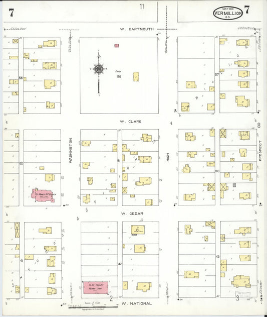Sanborn Fire Insurance Map from Vermillion, Clay County, South Dakota (1923), Sheet #0007 - Historic Sanborn Fire Insurance Map Print, vintage old map wall art, antique decor, genealogy gift, South Dakota South Dakota map