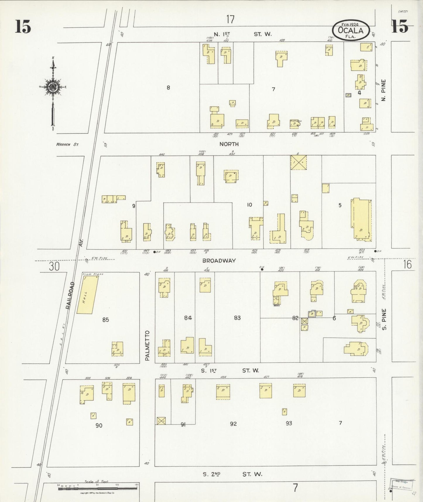 Sanborn Fire Insurance Map from Ocala, Marion County, Florida (1924), Sheet #0015 - Complete Map Set gallery image, historic Sanborn map, vintage wall art, Florida Florida