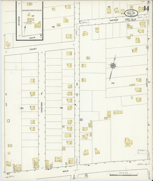 Sanborn Fire Insurance Map from Islip, Suffolk County, New York (1916), Sheet #0014 - Historic Sanborn Fire Insurance Map Print, vintage old map wall art, antique decor, genealogy gift, New York New York map