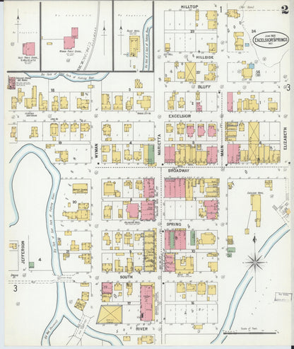 Sanborn Fire Insurance Map from Excelsior Springs, Clay County, Missouri (1900), Sheet #0002 - Complete Map Set gallery image, historic Sanborn map, vintage wall art, Missouri Missouri