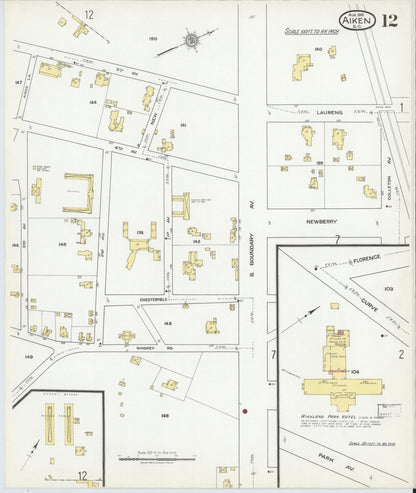 Sanborn Fire Insurance Map from Aiken, Aiken County, South Carolina (1918), Sheet #0012 - Complete Map Set gallery image, historic Sanborn map, vintage wall art, South Carolina South Carolina