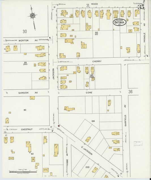 Sanborn Fire Insurance Map from Batavia, Genesee County, New York (1919), Sheet #0035 - Historic Sanborn Fire Insurance Map Print, vintage old map wall art, antique decor, genealogy gift, New York New York map