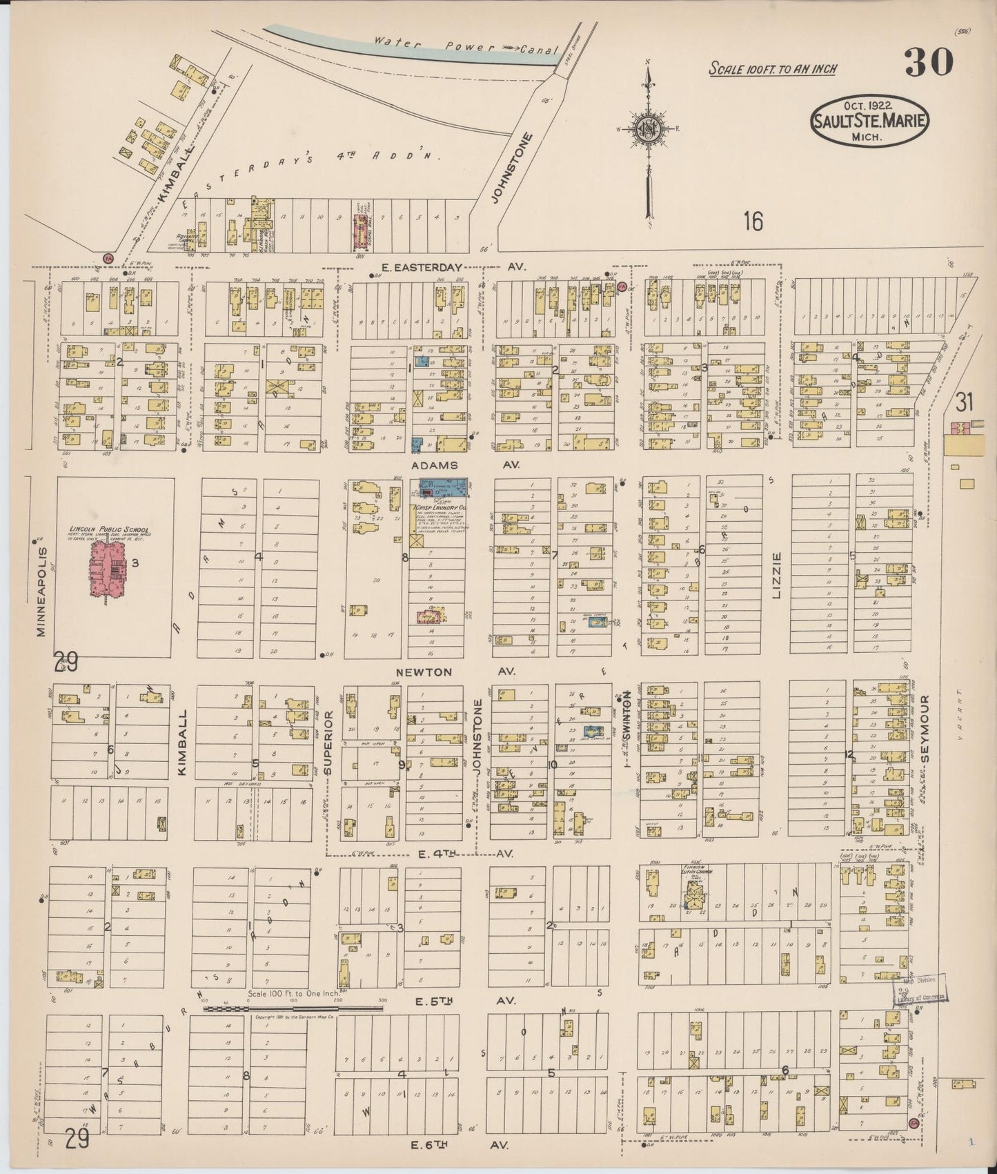 Sanborn Fire Insurance Map from Sault Sainte Marie, Chippewa County, Michigan (1922), Sheet #0030 - Complete Map Set gallery image, historic Sanborn map, vintage wall art, Michigan Michigan