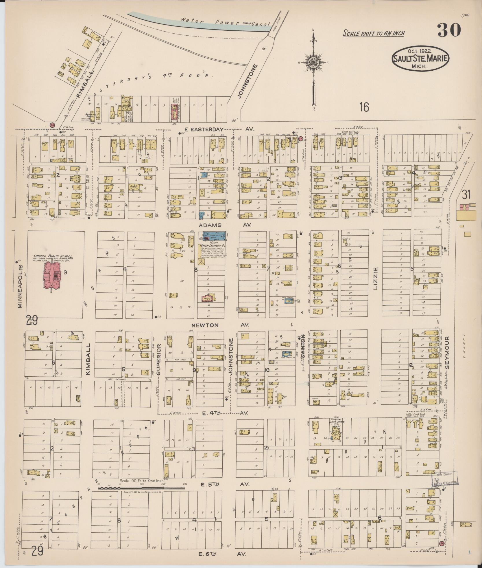 Sanborn Fire Insurance Map from Sault Sainte Marie, Chippewa County, Michigan (1922), Sheet #0030 - Complete Map Set gallery image, historic Sanborn map, vintage wall art, Michigan Michigan