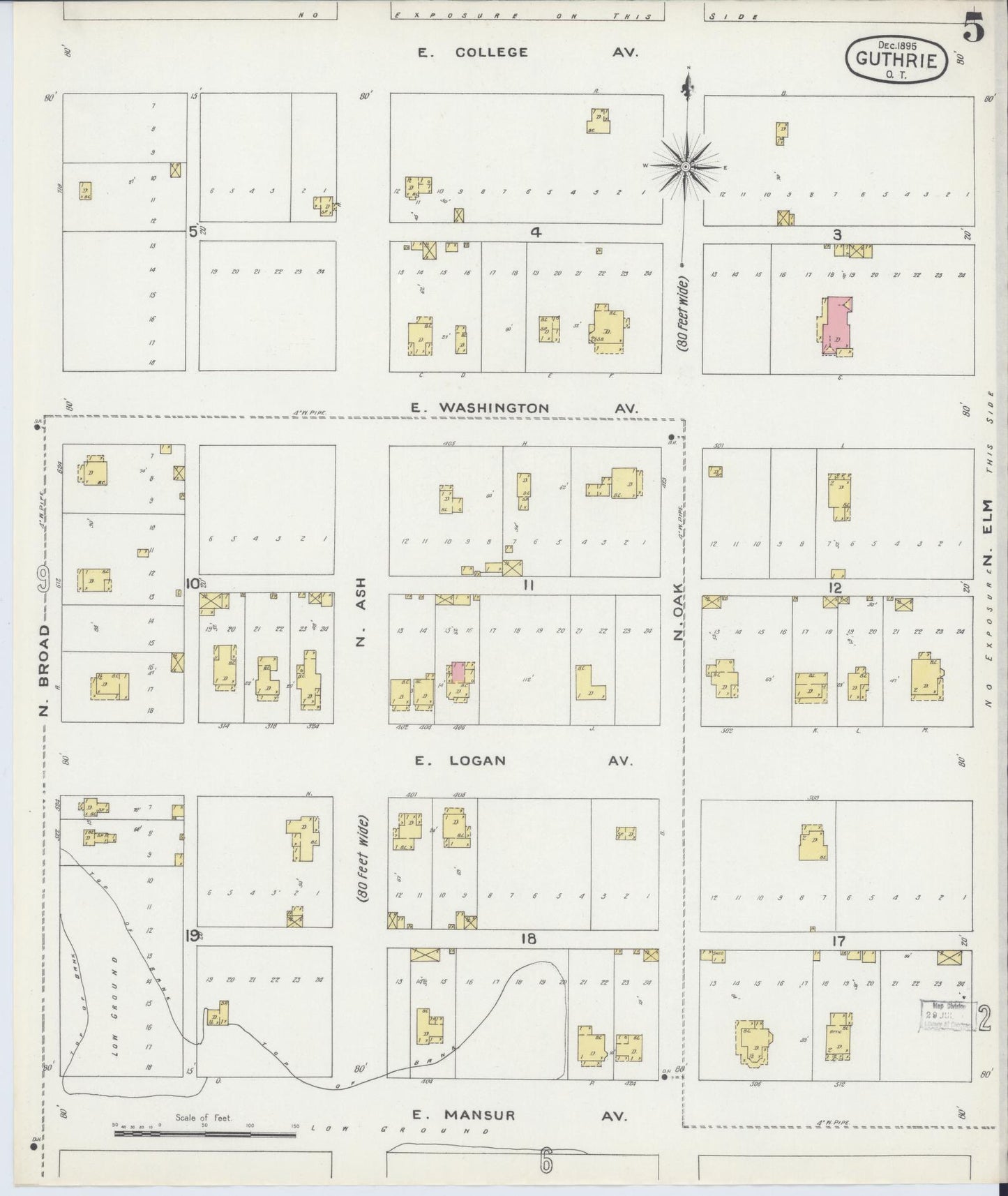 Sanborn Fire Insurance Map from Guthrie, Logan County, Oklahoma (1895), Sheet #0005 - Historic Sanborn Fire Insurance Map Print, vintage old map wall art, antique decor, genealogy gift, Oklahoma Oklahoma map