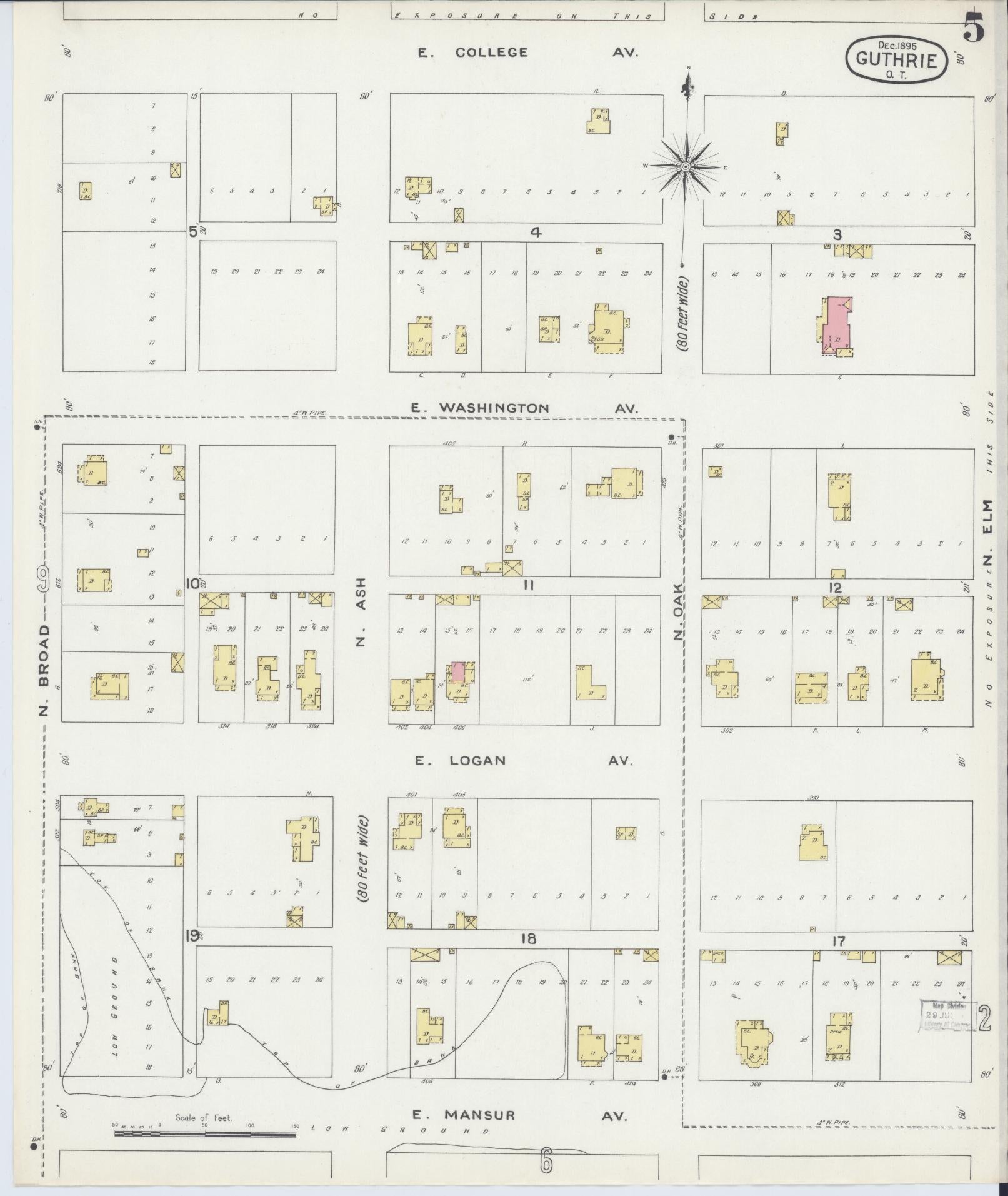 Sanborn Fire Insurance Map from Guthrie, Logan County, Oklahoma (1895), Sheet #0005 - Historic Sanborn Fire Insurance Map Print, vintage old map wall art, antique decor, genealogy gift, Oklahoma Oklahoma map